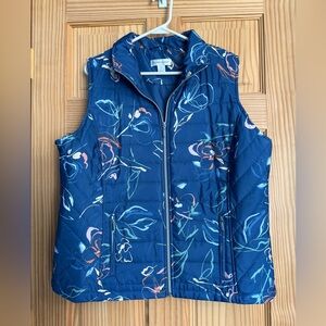 Christopher & Banks Blue Floral Puffer Vest Full Front  Zipper Size XL